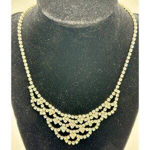 1960s Rhinestone Necklace-Prong Set Shimmering Crystals Silver Tone-402